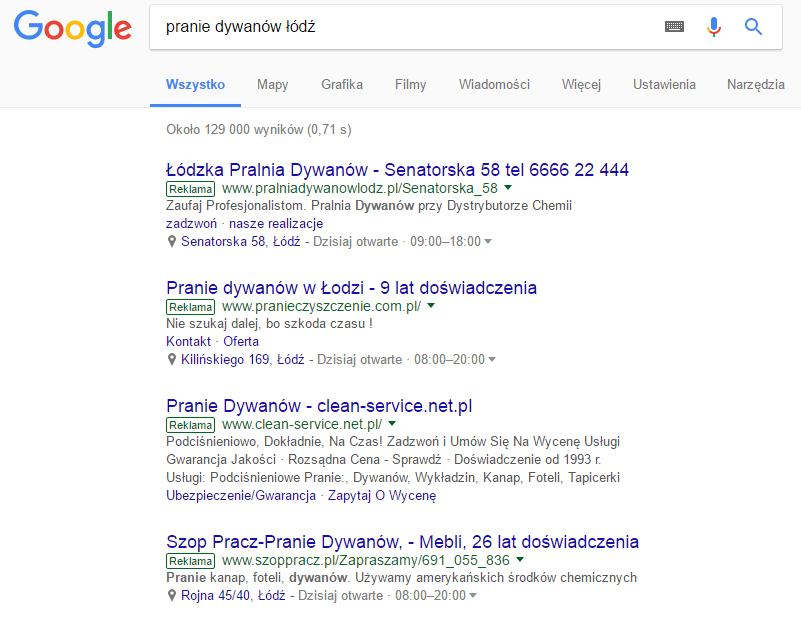 płatna reklama w wyszukiwarce Google