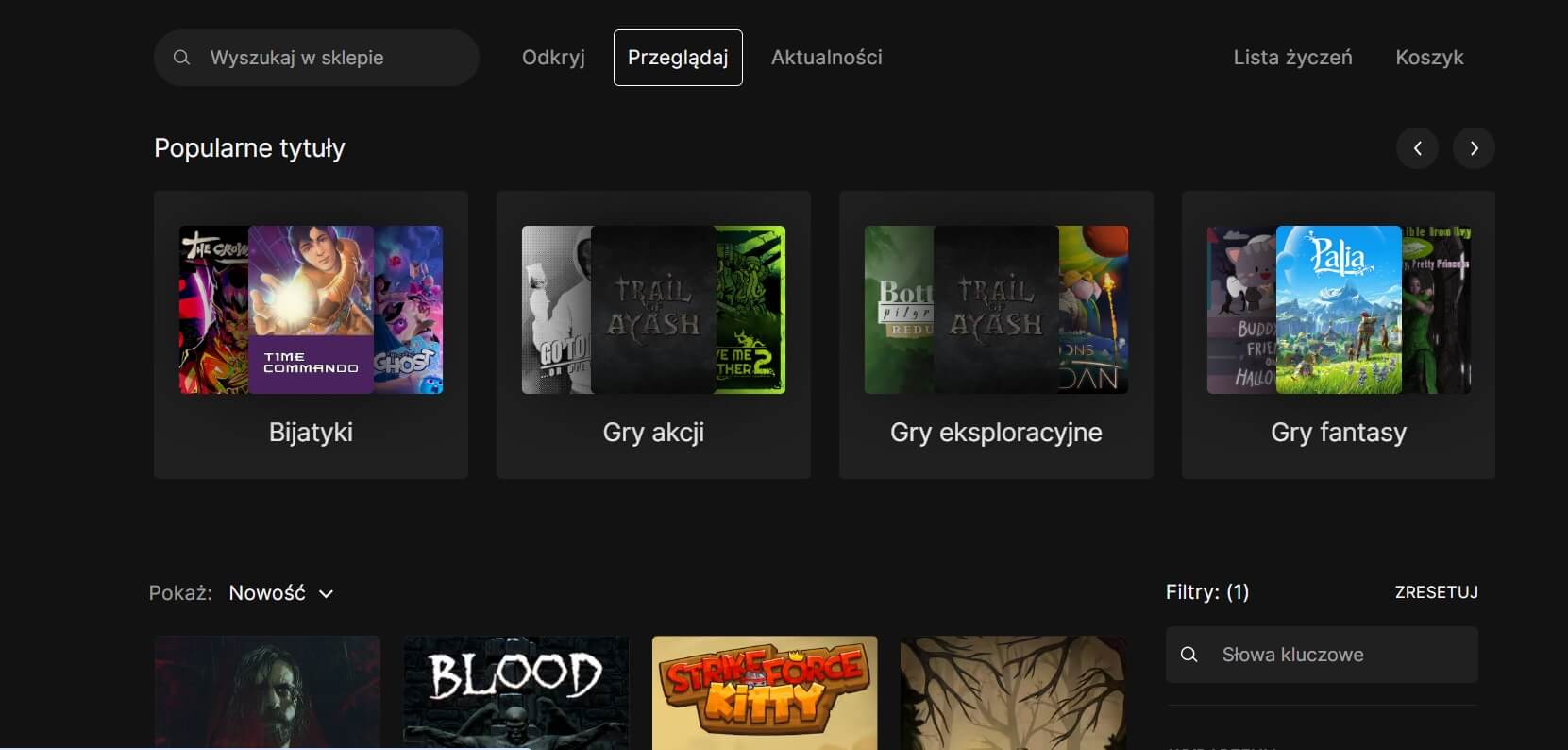 Epic Games Store - kategorie gier