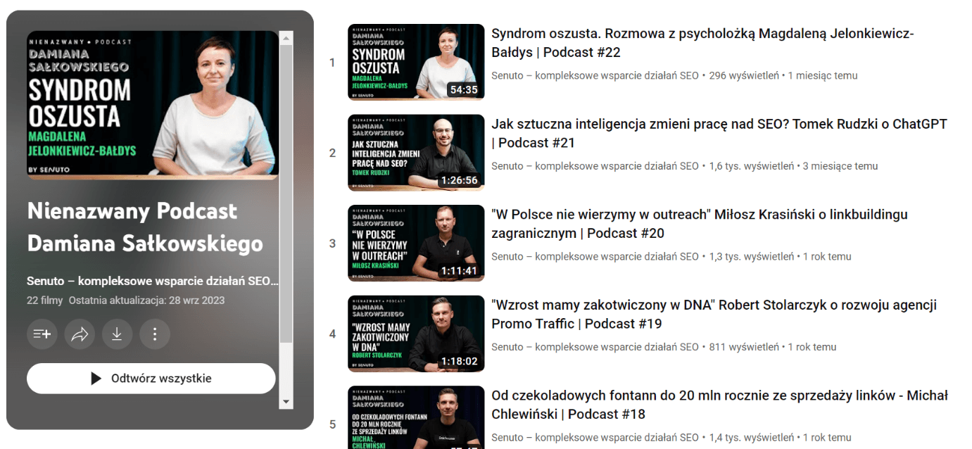 Podcasty Damiana Sałkowskiego dostępne na platformie YouTube