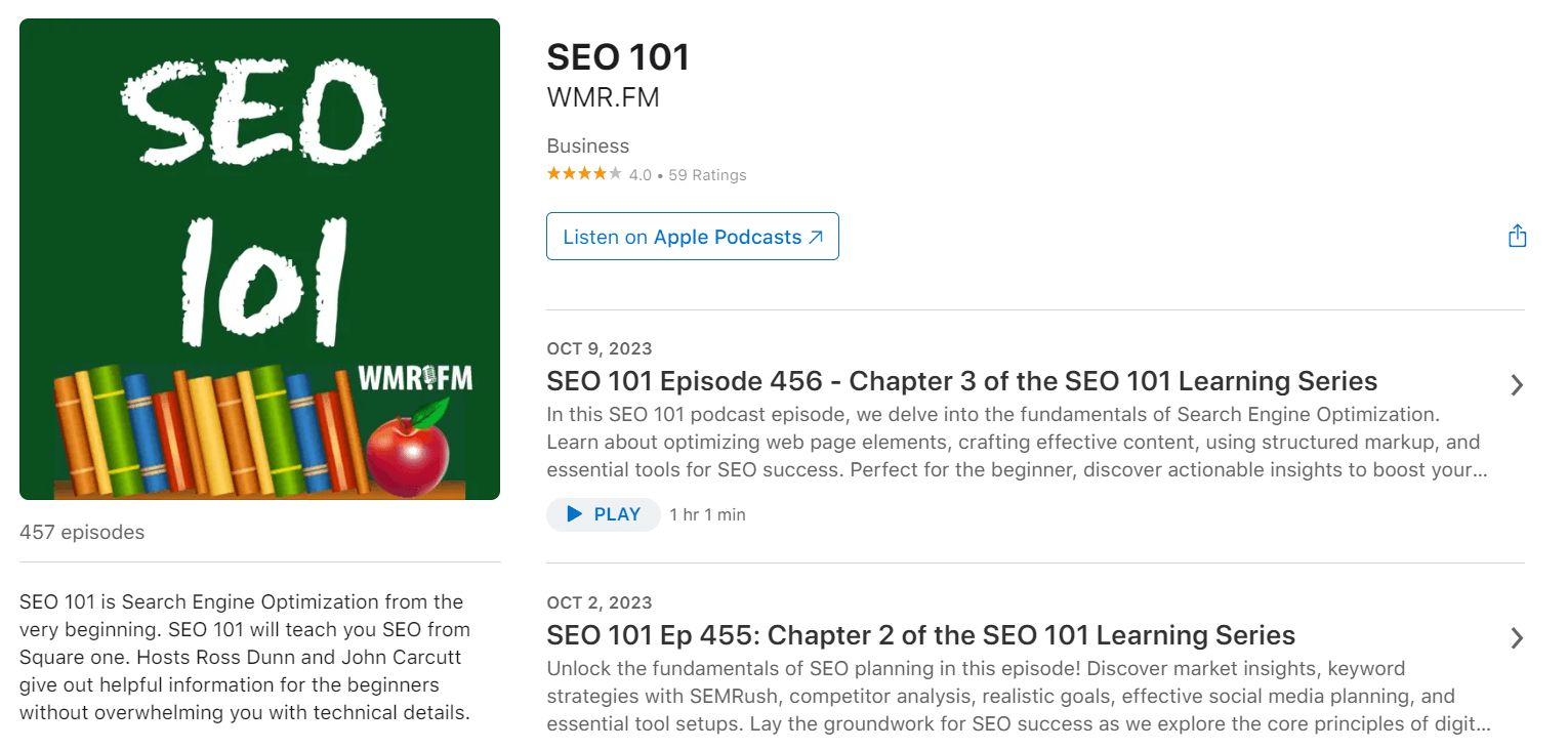 SEO 101 Podcast dostępny jest na platformie Apple Podcasts i nie tylko