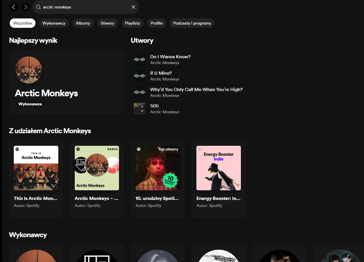 Spotify - wyszukiwarka