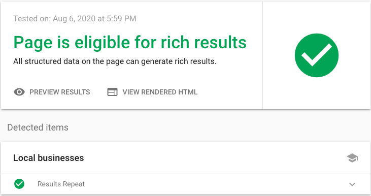 structured data testing-tool - page is eligible for rich results