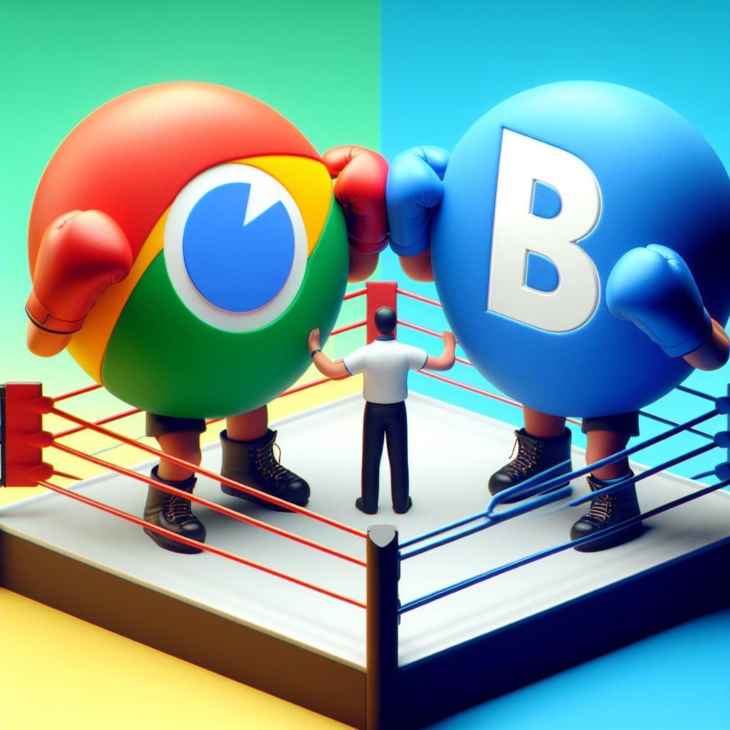 grafika, postacie Google i Bing na ringu