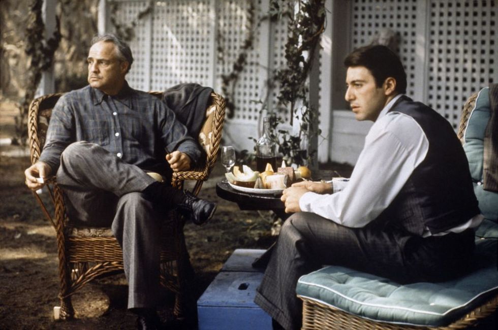 Marlon Brando i Al Pacino w trakcie pracy na planie filmu "Ojciec Chrzestny".