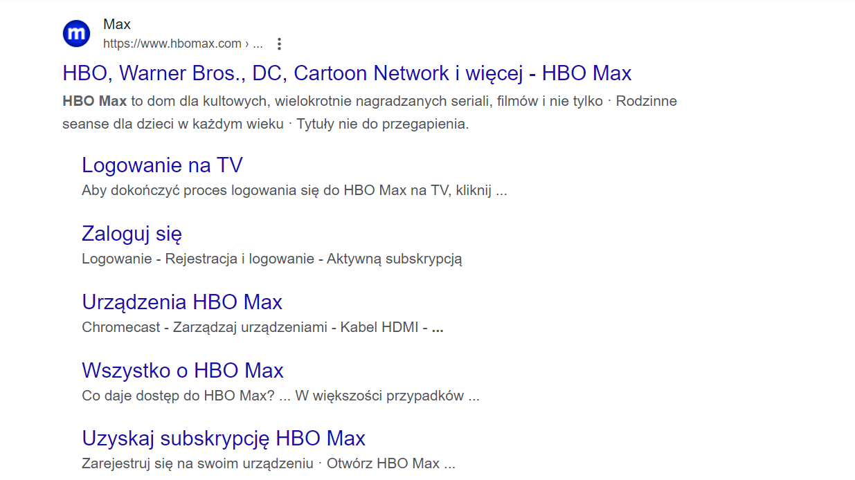Zmiana HBO Max na Max w wynikach wyszukiwania Google
